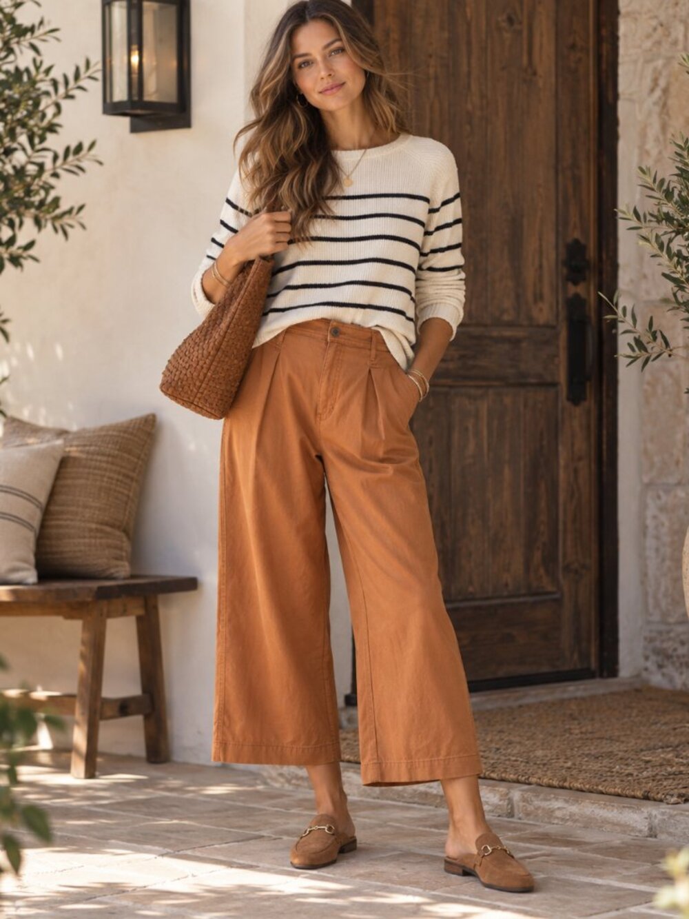 ANA High Rise Wide Leg Crop Pants Size 16 Brown Stretch Casual Workwear Cropped